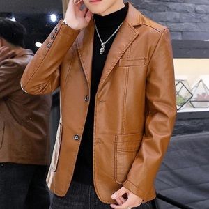 Brown Faux Leather Jacket Blazer Coat Size XL